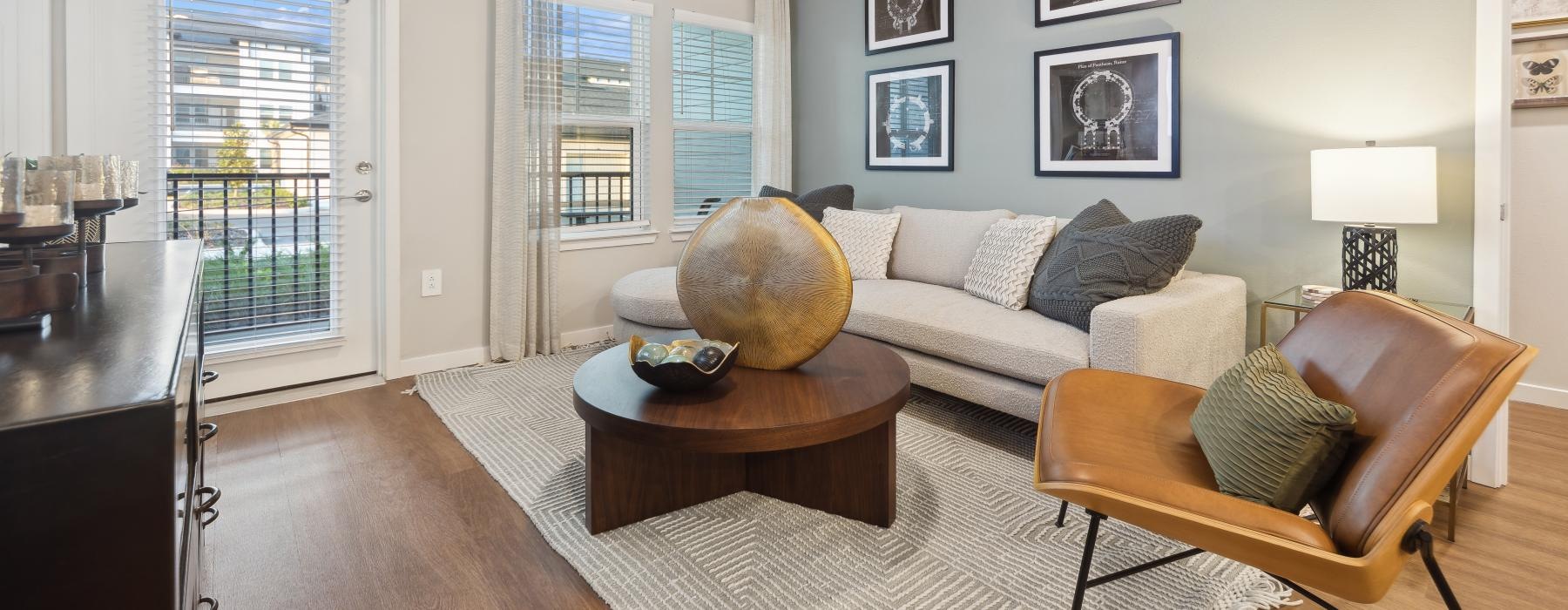 a living room with a couch and a coffee table
